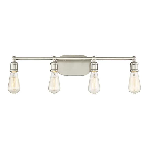 TUXEDO PARK LIGHTING 27 in. W x 4.5 in. H 4-Light Brushed Nickel Bathroom Vanity Light with Open Bulbs