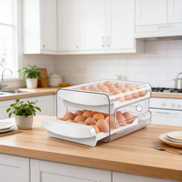 2-Tier Plastic Egg Holder with Stackable and 40-Count for Refrigerators, Kitchens and General Storage, Clear (1-Pack)