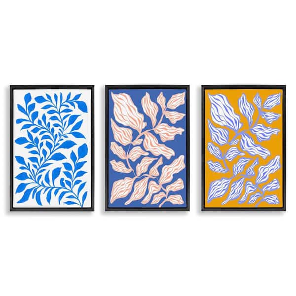 Stupell Industries Boho Leaf Patterns by Martina Pavlova 3 Pieces Black Floater Frame Nature Graphic Art Print 25 in. x 17 in.