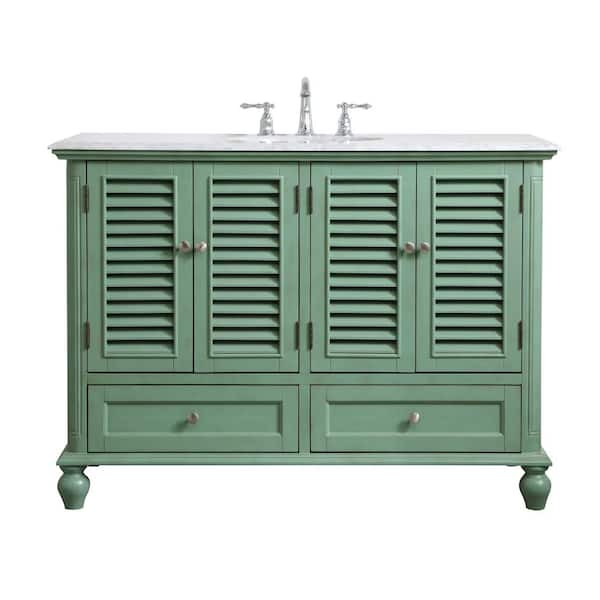 Unbranded Simply Living 48 in. W x 22 in. D x 35 in. H Bath Vanity in Vintage Mint with Carrara White Marble Top