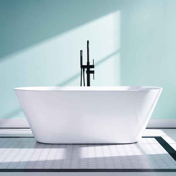 Sable 66 in. x 29 in. Acrylic Flat Bottom Freestanding Soaking Bathtub with Drain and Overflow in White