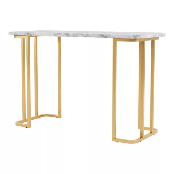 Benjara 17.75 in. Gold and White Rectangle Marble Top Console Table ...