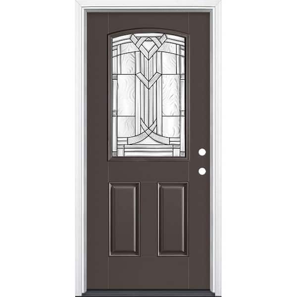 Masonite 36 in. x 80 in. Chatham Camber Top Half Lite Left Hand Painted Fiberglass Prehung Front Door w/ Brickmold, Wood Frame