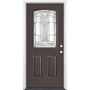 36 in. x 80 in. Chatham Camber 1/2 Lite Left Hand Painted Smooth Fiberglass Prehung Front Door w/ Brickmold,Vinyl Frame