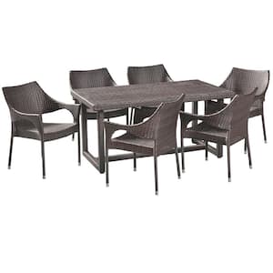 Kora Multi-Brown 7-Piece Faux Rattan Outdoor Dining Set with Stacking Chairs