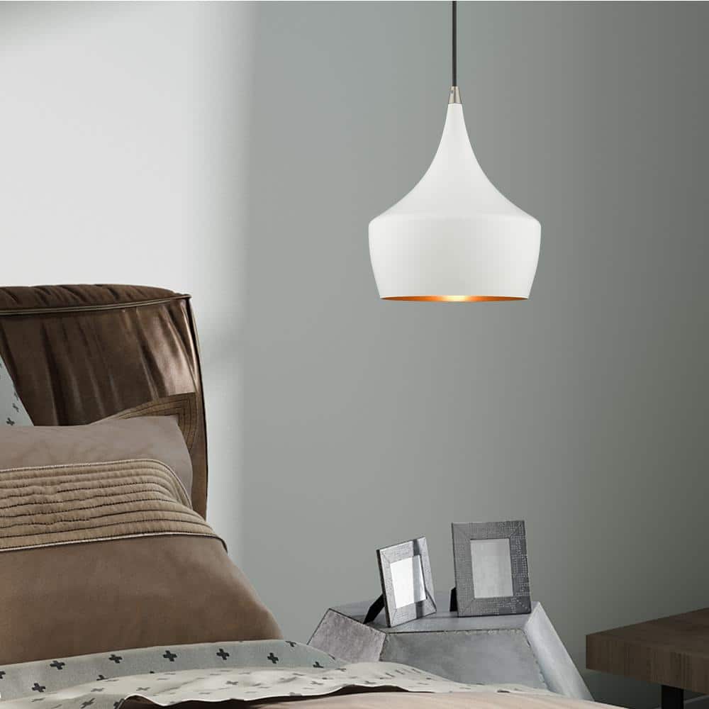 Waldorf Mini White Aluminum Pendant with Gold Lining