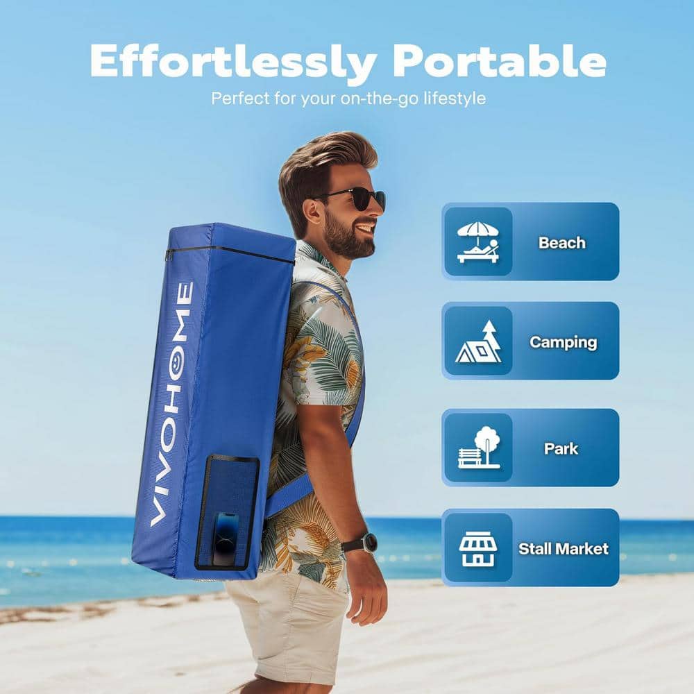 8 ft Blue Steel Adjustable Height Pop-Up Canopy Tent