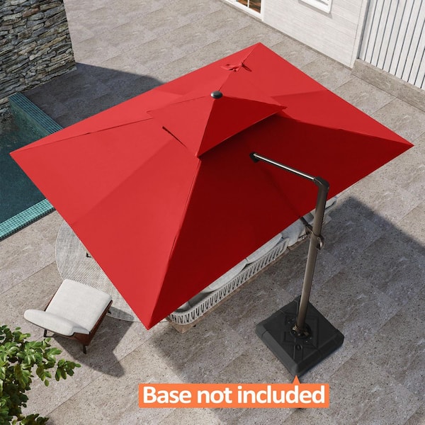 Pellebant Double Top 13 ft. x 10 ft. Rectangular Aluminum Heavy-Duty 360° Rotation Cantilever Patio Umbrella in Red
