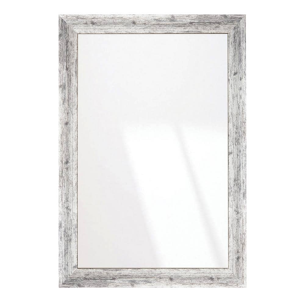 33 in. W x 51 in. H Weathered Timber Inspired Rustic White and Gray Sloped Framed Wall Mirror -  BrandtWorks, 147L2