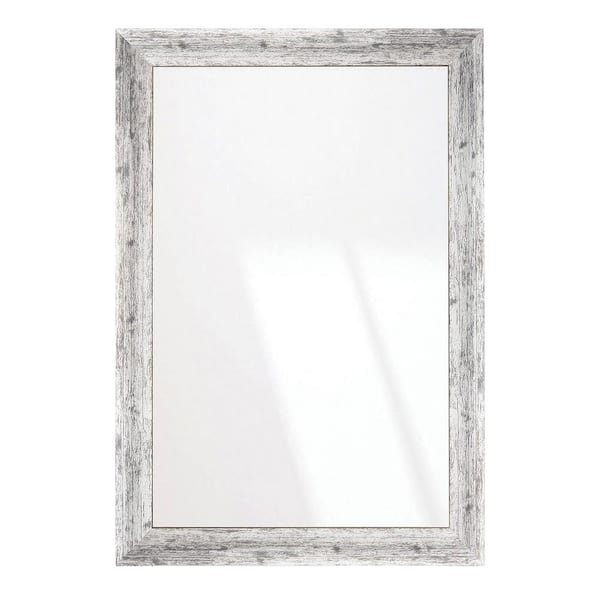 BrandtWorks 33 in. W x 51 in. H Weathered Timber Inspired Rustic White and Gray Sloped Framed Wall Mirror