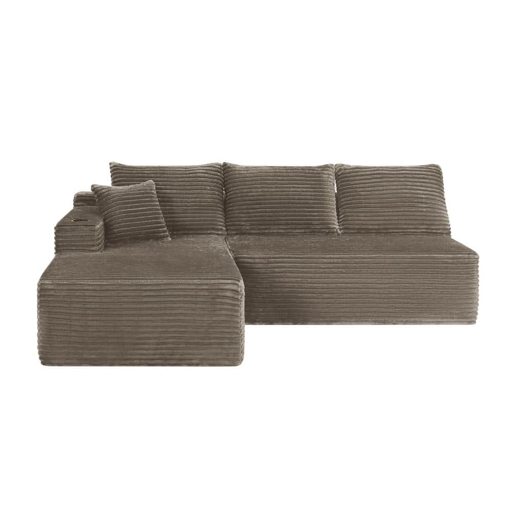 96 in. L-Shape 3-piece Corduroy Fabric Modular Sectional Sofa with Chaise and Cup Holders in Camel price history on PriceWatchPro