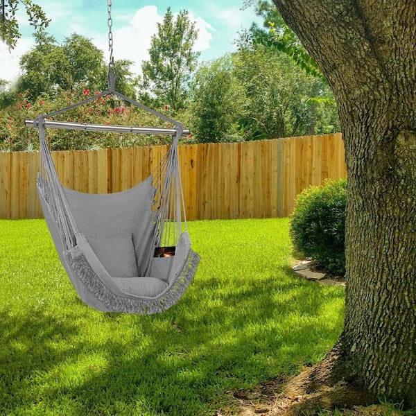 4 ft. Hammock Chair Swing Hammock with 2 Seat Cushions in Gray