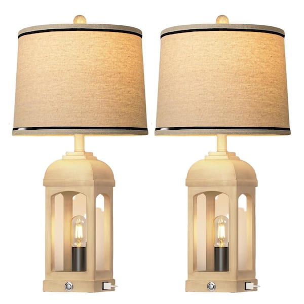 Unbranded 26 in. H Beige Table Lamp Set of 2 w/3-Way Dimmable Touch Control and Linen Shade Bedside Lamps w/USB A+C and Nightlight