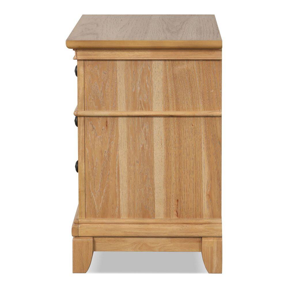 Natural Oak 2-Drawer Solid Wood Nightstand with Metal Knobs