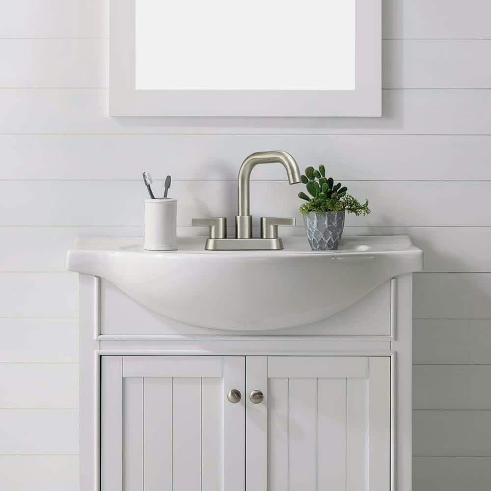 Brushed Nickel Double Handle Mid Arc Bathroom Faucet