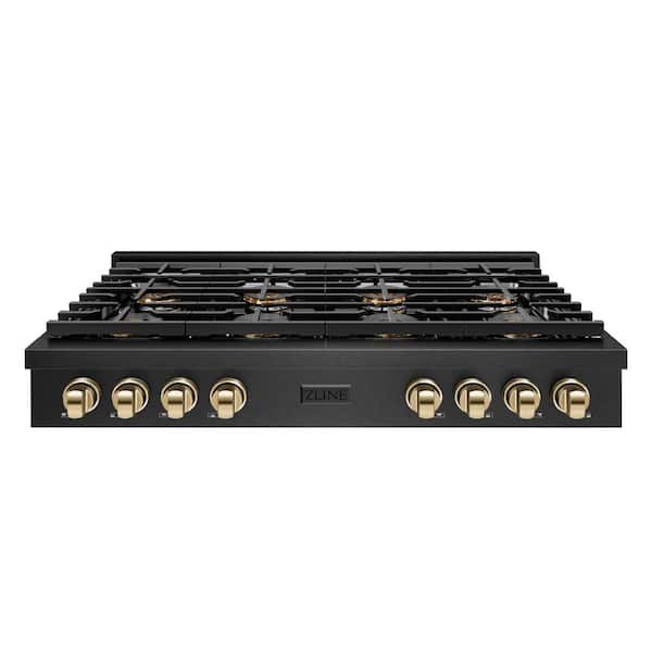 Autograph 48 in. Paramount Gas Rangetop with 8 Burner DuoPro™ Cooktop in Black Satin and Polished Gold Accents