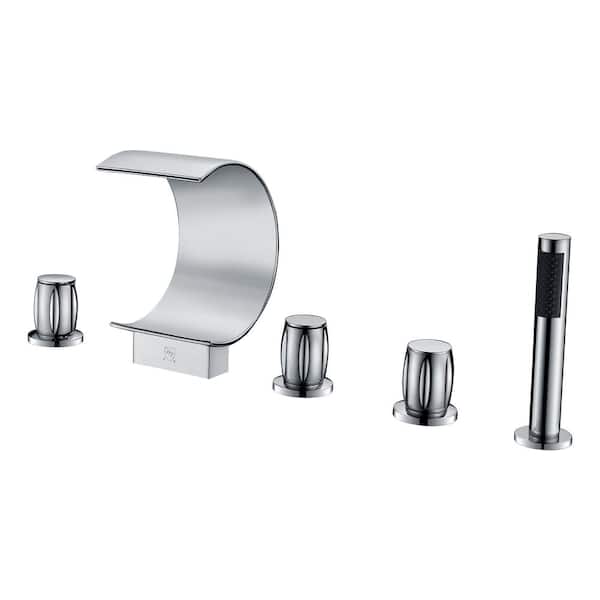 ANZZI Ribbon 3-Handle Deck-Mount Roman Tub Faucet in Polished Chrome