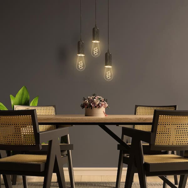 40-Watt Equivalent ST19 Dimmable Double Spiral White Filament Clear Vintage Edison LED Light Bulb, Soft White (4-Pack)
