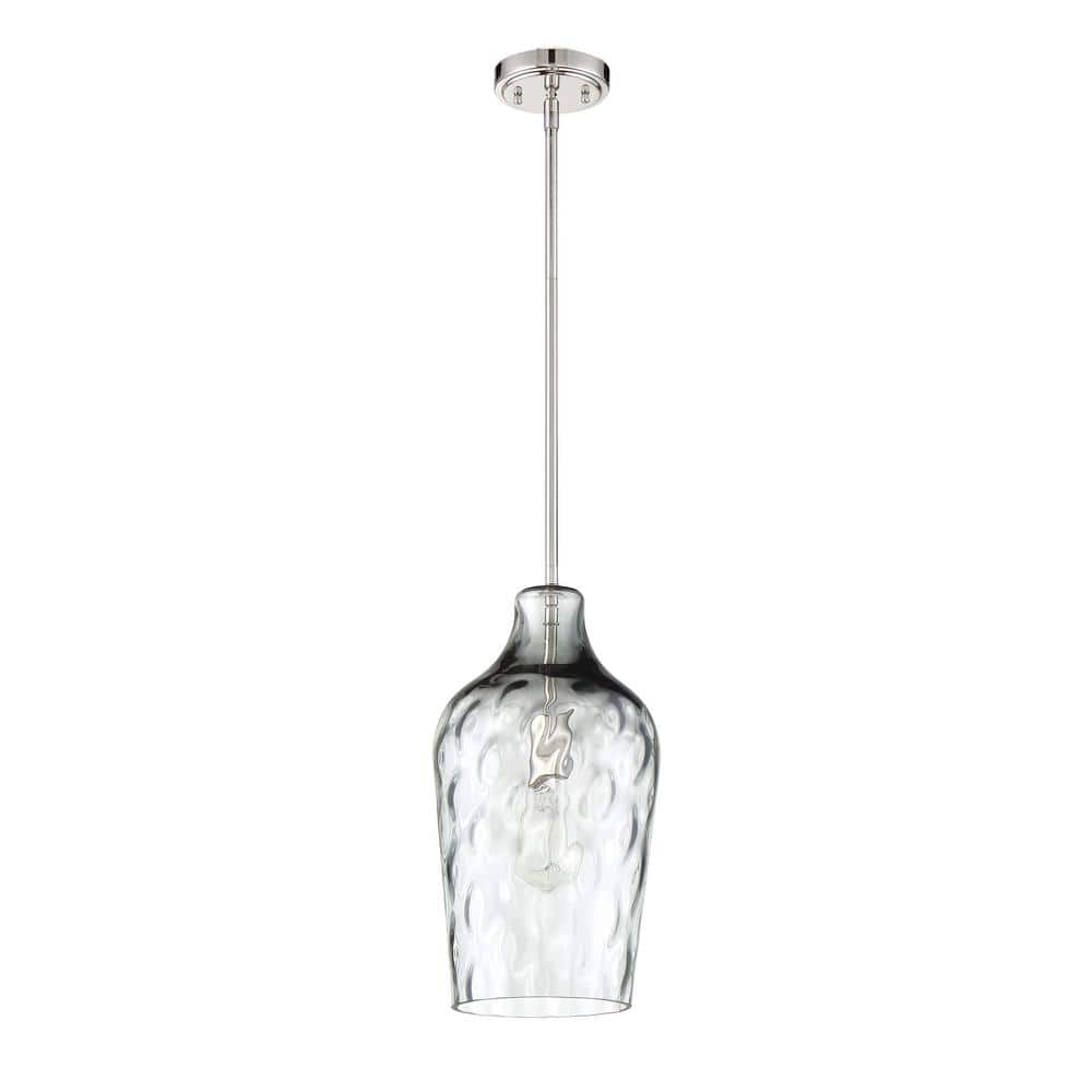 Clear Hammered Glass Mini Pendant Light with Brushed Nickel Finish