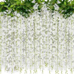 6 ft. White Artificial Other Wisteria Vine Silk Wisteria Flowers Garland, (4-Packs)