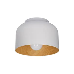 10 in. 1-Light White Modern Flush Mount with Metal Shade and No Bulbs Included