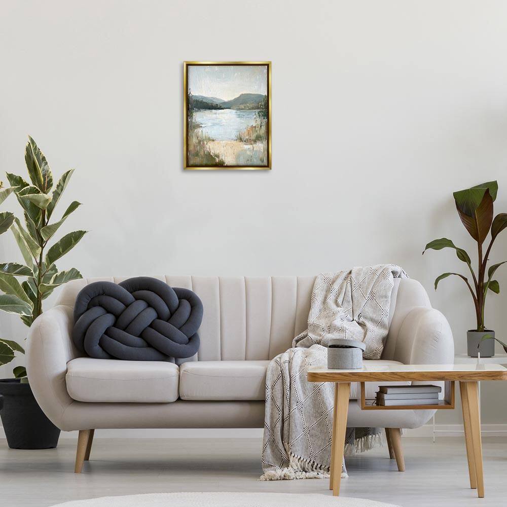 Abstract Lake Shore and Mountains by Petal Prints Design Gold Floater Frame Nature Graphic Art Print 21 in. x 17 in. price history on PriceWatchPro