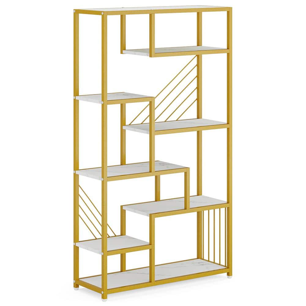 BYBLIGHT Eulas 70.9 in. Tall White and Gold Wood 8-Shelf Staggered  Bookcase, 6-Tier Display Shelves Book Storage Organizer BB-F1785YF - The  Home Depot