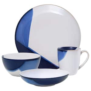 Caden 16-Piece Casual Blue and White Stoneware Dinnerware Set (Set for 4)