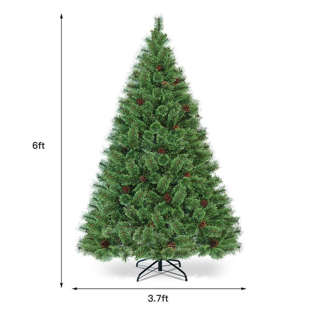 6ft Pre-Lit Pine Christmas Tree with Pine Cones and LED Lights