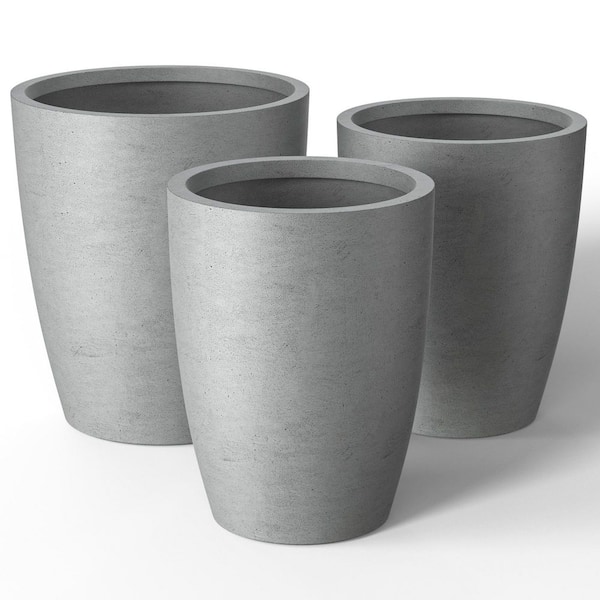 14 in., 17 in., 20 in. Natural Gray(Enhanced Core) Concrete Round Planter / Pot with Drainage Holes (3-Pack)