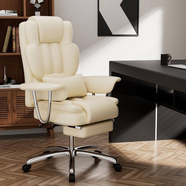 thumbnail image 2 of GM Seating Ribbed Mid Back Desk Chair - Lumbar Support, Modern Style Executive Chair For Home And Office - 360 Swivel Rolling Wheels - Aluminum Chrome Frame & Base - (White & Chrome 2 of 10