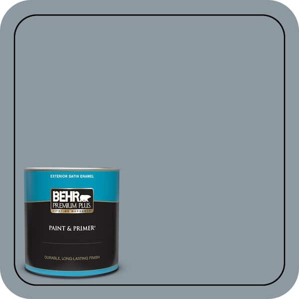BEHR PREMIUM PLUS 1 qt. #N490-4 Teton Blue Satin Enamel Exterior Paint & Primer