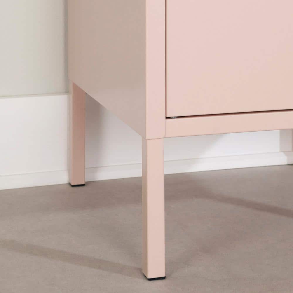Pale Pink Metal 1-Door Nightstand with Adjustable Shelf