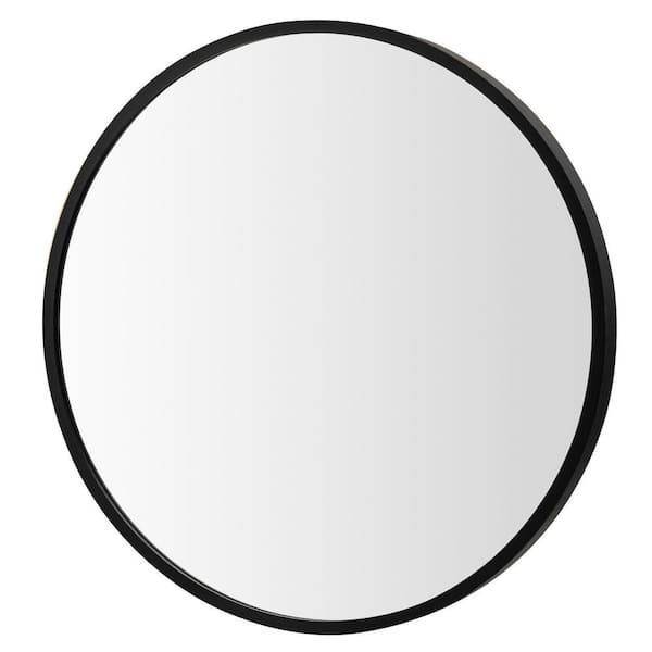 WELLFOR 16 in. W x 16 in. H Round Aluminum Alloy Framed Wall Bathroom Vanity Mirror in Black