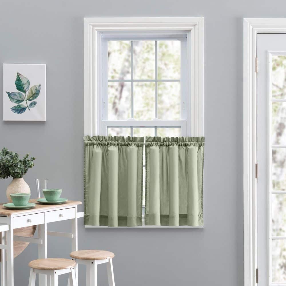 Sage Sheer Cotton Polyester Rod Pocket Window Tier Pair
