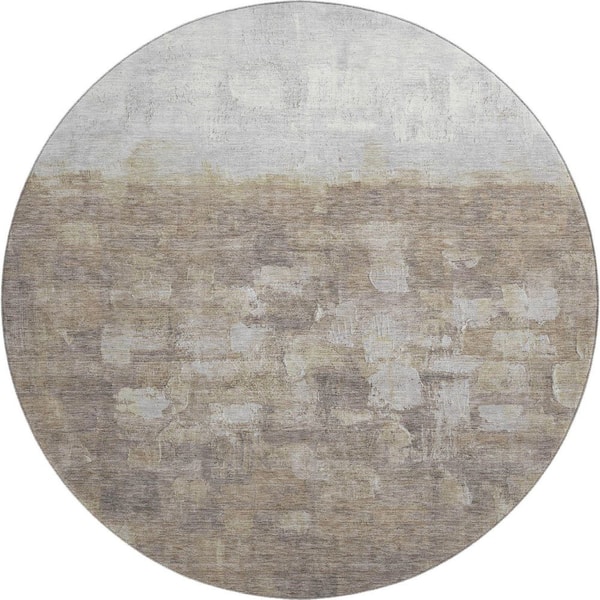 Mayfield Premium Machine Washable Abstract AMF2119 Taupe 8 ft. x 8 ft. Round Rug