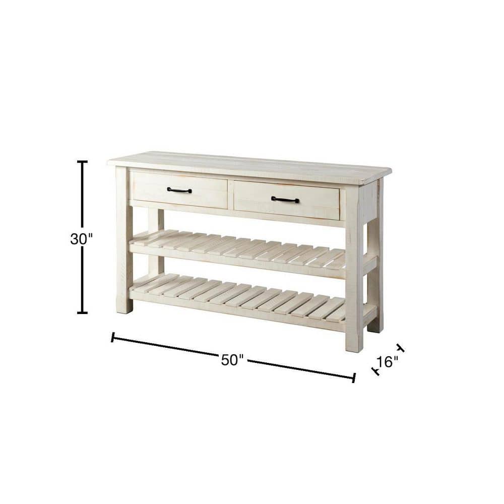 Antique White Pine Console Table with Storage Drawers