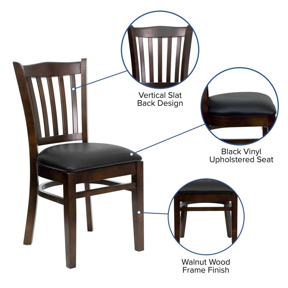 High Slat Windsor Side Chair in Walnut with Black Vinyl Seat