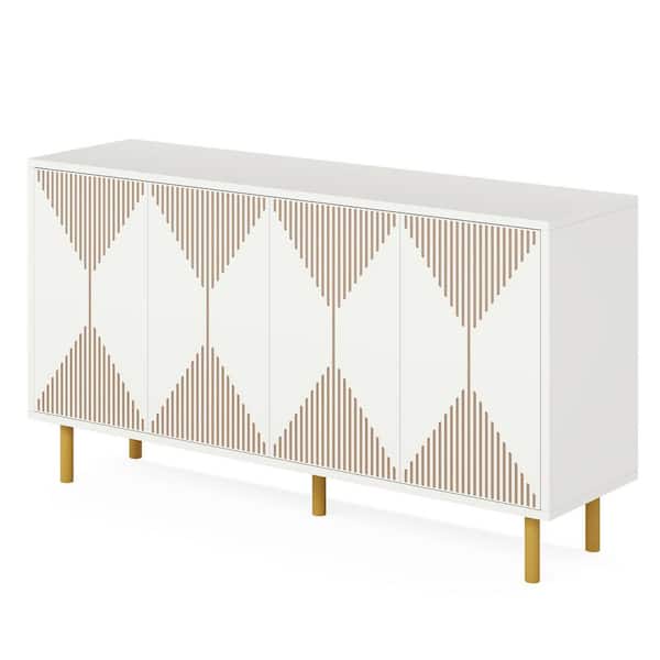 BYBLIGHT Ahlivia White Wood 59 in. Sideboard Buffet Storage Cabinet with Rebound Mechanc Doors