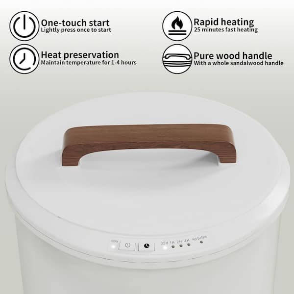 Wudkey Heated Large White Towel Warmer Bucket with Wood Handle Lid