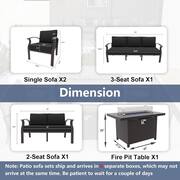 7-Piece Aluminum Patio Conversation Set with Armrest, 55000 BTU Firepit Table and Black Cushions