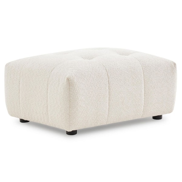 Wayne Elegant Biscuit Tufted Boucle Fabric Ottoman in Ivory