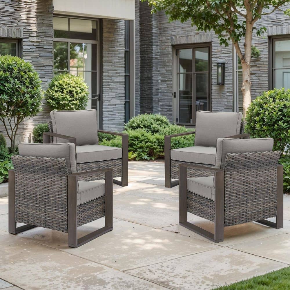 Cube Edge Porch Gray Wicker Outdoor Lounge Chair with Olefin Gray Cushions and 4 in. Wide Armrest (4-Piece) price history on PriceWatchPro