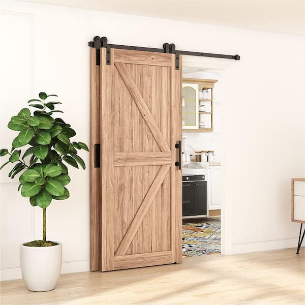8 ft./96 in. Single Track Bypass Sliding Barn Door Hardware Kit for Double Doors Low Ceiling