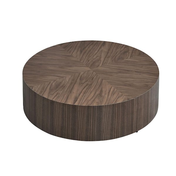 35.43 in. Brown Modern Round Wood Coffee Table Center Table