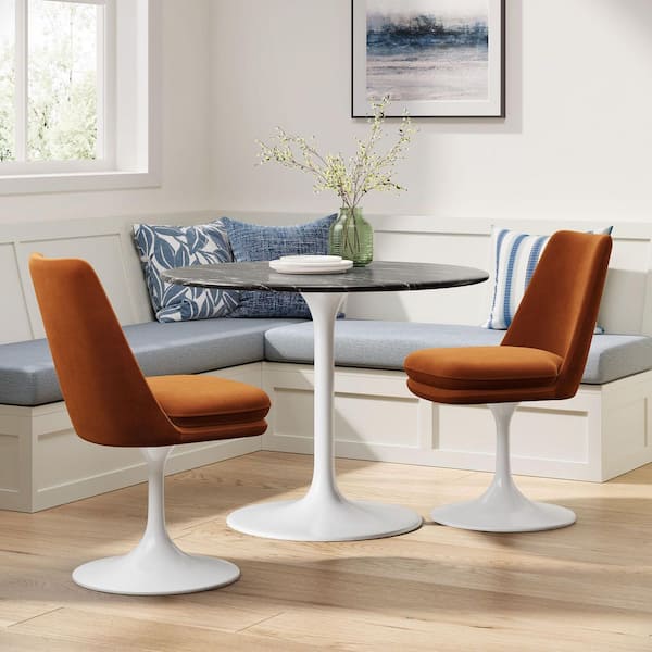 Lippa Velvet Swivel Dining Side Chair in White Rust