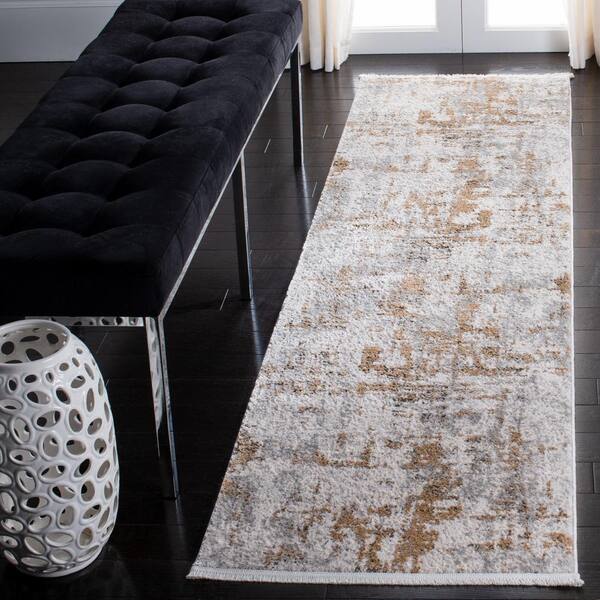 Shivan Gray/Gold 2 ft. x 12 ft. Geometric Runner Rug