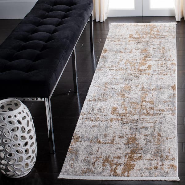 Shivan Gray/Gold 2 ft. x 6 ft. Geometric Runner Rug