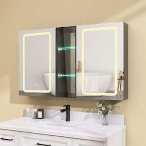 50 in. W x 30 in. H Modern Rectangular Black Aluminum Defogger Dimmable Bathroom Lights Medicine Cabinet with Mirror