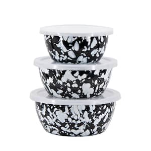 Black Swirl 3-Piece Enamelware Bowl Set with Lid